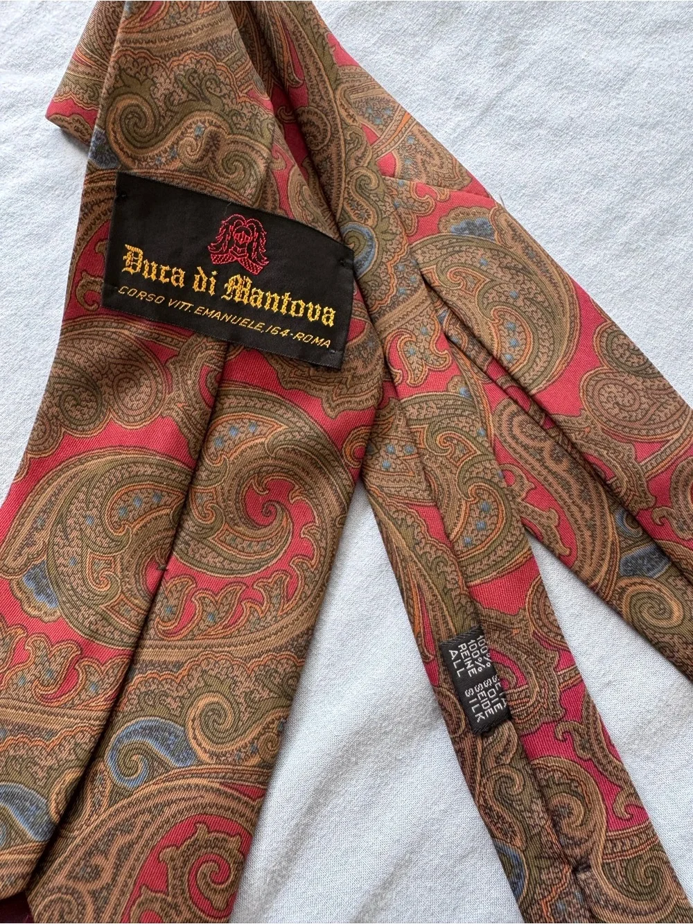 Paisley Silk Tie in Red and Brown - Unbranded